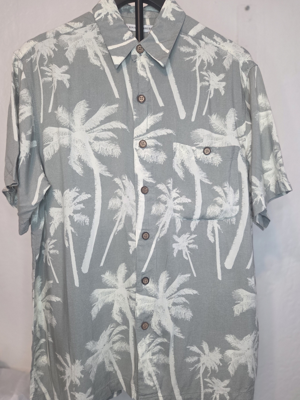 Knightsbridge-Men's Sage Palm-Print Short Sleeve Shirt Size M
